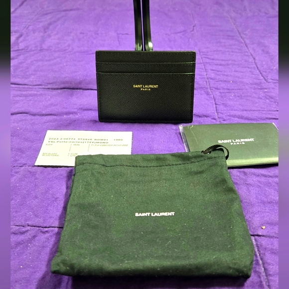 Saint Laurent Black Leather Card Holder  With COA - Picture 1 of 7